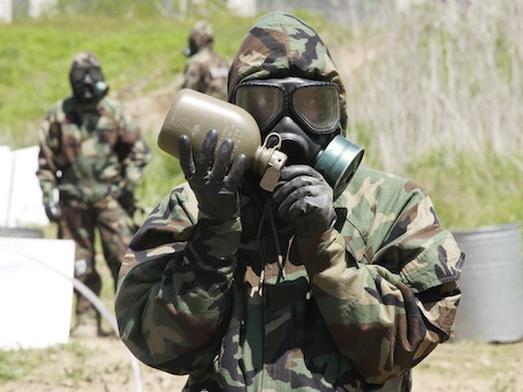 U.S. soldier during chemical, biological, and radiological drills in South Korea / AP