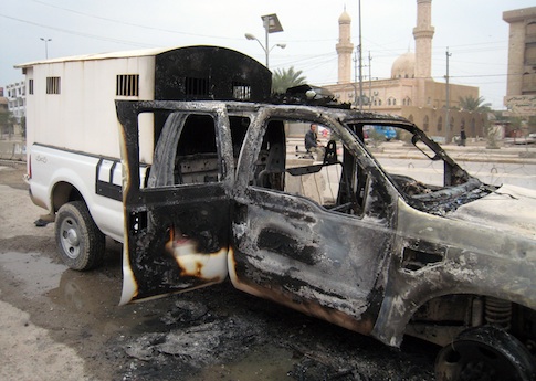 Police vehicle in Fallujah, Iraq following clash with al Qaeda / AP