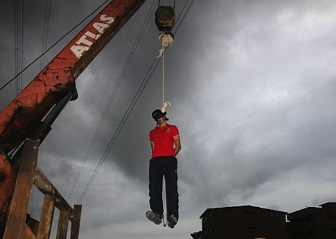 An Atlas crane is used during a public hanging in Iran