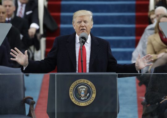 President Donald Trump delivers his inaugural address after being sworn in as the 45th president of the United States during the 58th Presidential Inauguration at the U.S. Capitol in Washington, Friday, Jan. 20, 2017.  (AP Photo/Patrick Semansky)