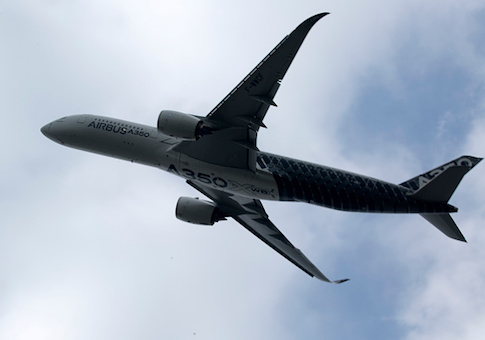An Airbus A350 performing at the Zhuhai Air Show in Zhuhai, southern China's Guangdong province