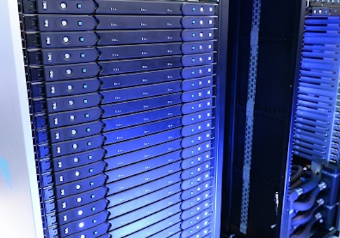 A picture taken on April 12, 2016 shows part of the Atos designed supercomputer