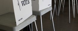 A voter casts their ballot at a polling station