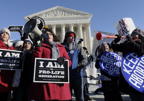 Pro-abortion and anti-abortion protestors rally outside the Supreme Court in Washington
