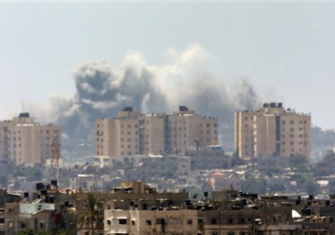 Smoke rises following an Israeli strike on Gaza, seen from the Israel-Gaza Border, Thursday, July 10