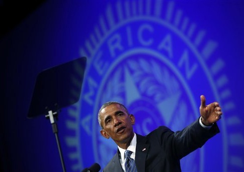 President Barack Obama speaks about veterans issues at the American Legionís 96th National Convention at the Charlotte Convention Center in Charlotte, N.C.