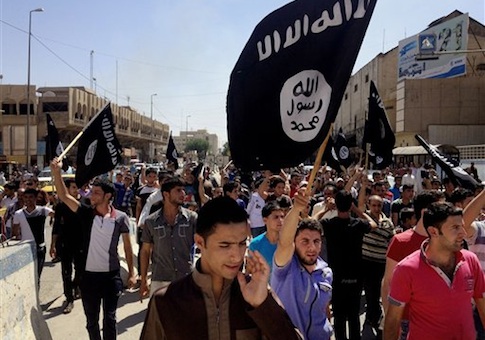 Islamic State demonstrators chant pro-al Qeada messages in Mosul