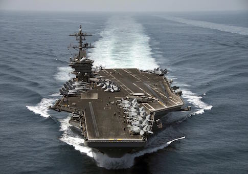 The aircraft carrier USS Theodore Roosevelt operates in the Arabian Sea conducting maritime security operations