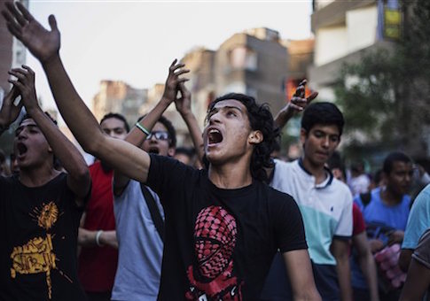 Supporters of the Muslim Brotherhood chant slogans against the Egyptian court ruling of the death sentence for ousted Islamist President Mohammed Morsi over a mass prison break during the country's 2011 uprising, while holding a protest in Cairo, Egypt, Tuesday, June 16