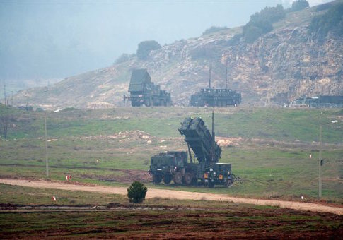 Launching vehicles of the patriot surface-to-air missile systems photographed in Kahramanmaras, Turkey