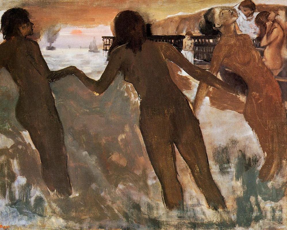 Degas, Peasant Girls Bathing in the Sea at Dusk, 1875 / WikiArt