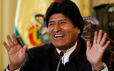 Evo Morales...Bolivia's President Evo Morales gestures during a press conference at the presidential palace in La Paz, Saturday, Jan. 24, 2009. Bolivians could approve, in a referendum on Sunday, a new constitution proposed by Morales and opposed by the a majority of the middle and upper classes.  (AP Photo/Juan Karita)