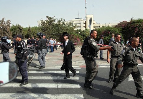 The scene of a stabbing attack in Jerusalem
