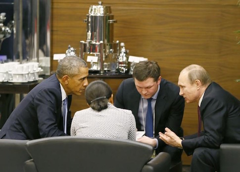 U.S. President Obama talks with Russian President Putin prior to opening session of G20 in Antalya