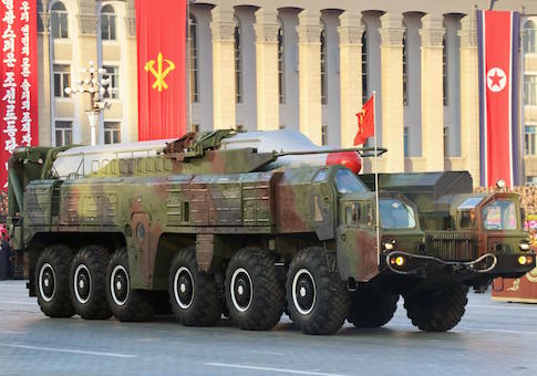 North Korea Musudan intermediate-range ballistic missile showcased during a military parade in Pyongyang