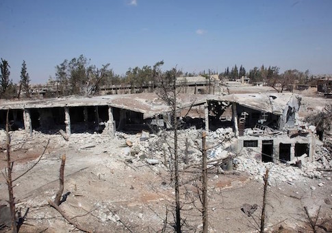 A general view shows the damage at a military complex, after forces loyal to Syria's President Bashar al-Assad recaptured areas in southwestern Aleppo on Sunday that rebels had seized last month