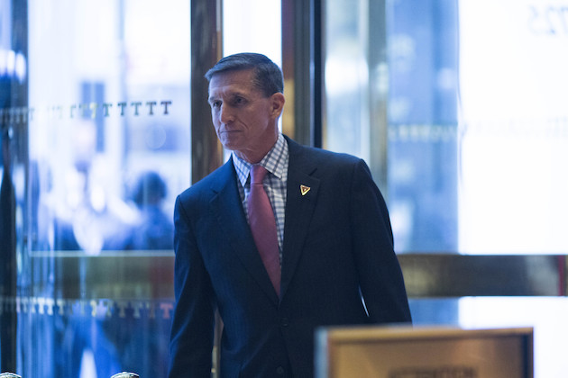 Retired United States Army lieutenant general, Mike Flynn leaves Trump Tower in Manhattan Politicians at Trump Tower, New York, USA - 18 Nov 2016 (Rex Features via AP Images)