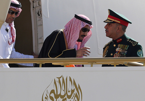 Saudi Arabia's King Salman bin Abdulaziz al-Saud steps out of his airplane