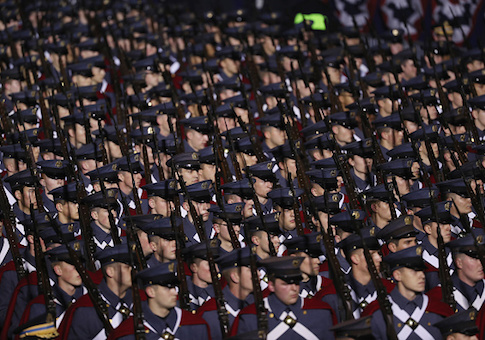 Virginia Military Institute troops march during the Inaugural Parade on Jan. 20