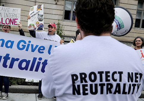 Proponents of net neutrality protest against Federal Communication Commission Chairman Ajit Pai