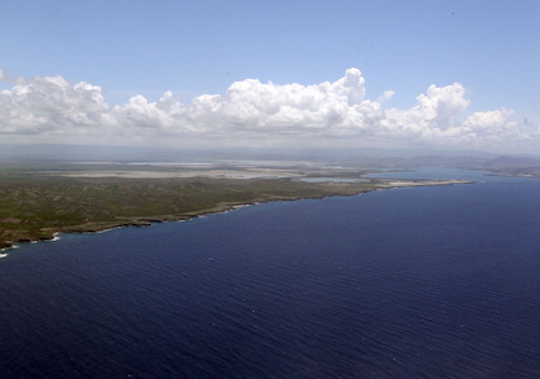A view from the plane carrying nearly 60 journalists headed for the U.S. Navy base in Guantanamo Bay, Cuba