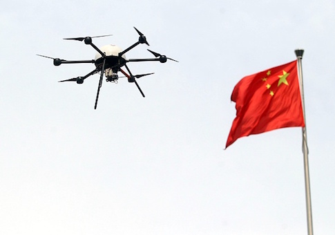 An unmanned drone aircraft is tested during a campaign for disaster prevention and reduction in Beijing