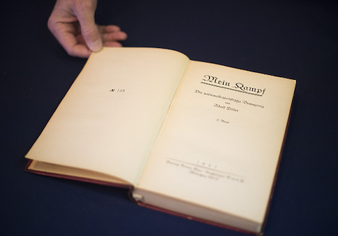 A copy of Nazi leader, Adolf Hitler's, political manifesto Mein Kampf