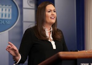 White House Press Secretary Sarah Huckabee Sanders holds a news conference in the Brady Press Briefing Room at the White House August 24, 2017 in Washington, DC. / Getty Images