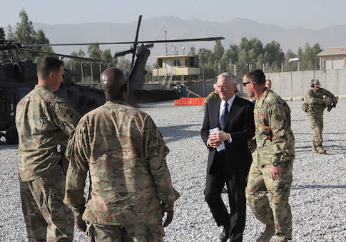 US Defense Secretary Jim Mattis arrives at Forward Operating Base Gamberi east of Kabul, Afghanistan