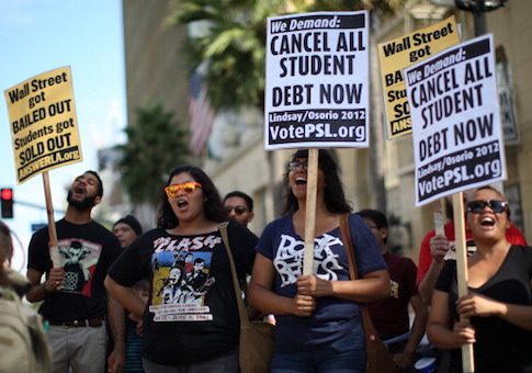 Students protest the rising costs of student loans