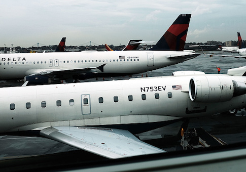 Delta planes sit on the tarmac at LaGuardia Airport