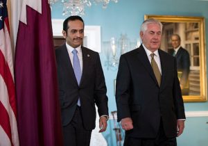 U.S. Secretary of State Rex Tillerson exits a brief media availability before his meeting with Qatari Foreign Minister Sheikh Mohammed Bin Abdulrahman Al Thani