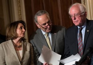 House Minority Leader Nancy Pelosi, Senate Minority Leader Chuck Schumer, and Sen. Bernie Sanders