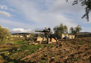 Turkish-backed Free Syrian Army fighter uses a TOW anti-tank missile north of the city of Afrin, Syria