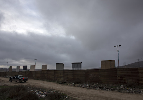 A view of President's Trump border wall prototypes are seen from México