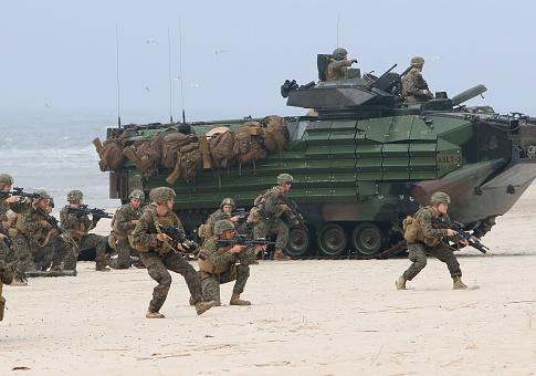 US soldiers take part in a massive amphibious landing during the Exercise Baltic Operations