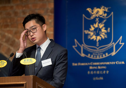 Andy Chan, founder of the Hong Kong National Party, speaks during a luncheon at the Foreign Correspondents' Club (FCC) in Hong Kong