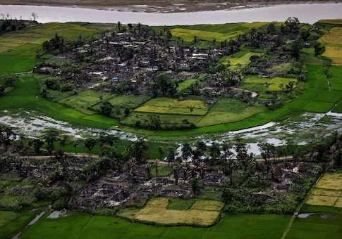 The remains of a burned Rohingya village