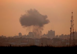 Smoke billows from a targeted neighbourhood in Gaza City during an Israeli airstrike on the Hamas-run Palestinian enclave