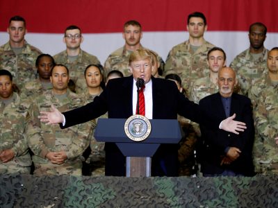 FILE PHOTO: U.S. President Donald Trump makes an unannounced visit to U.S. troops at Bagram Air Base in Afghanistan