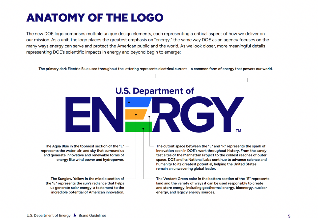 The Biden Department of Energy issued an internal brand guidelines document late last year, explaining the agency's new logo. The logo cost taxpayers millions of dollars.