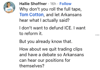 Arkansas Dem Senate Candidate Climbs Into Facebook Comments To Deny She Said She 'Would Vote To Defund ICE'